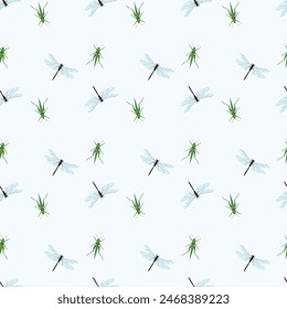 Dragonflies And Dandelions Seamless Vector Pattern Design