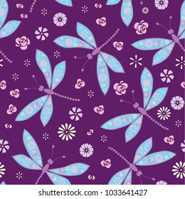 Dragonflies and flowers.vector illustration