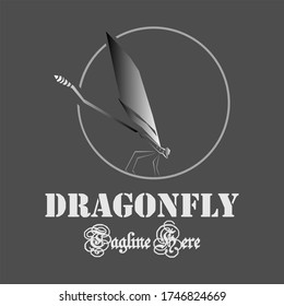 Dragonflies logo. Vector dragonfly background logo in gray. Animal logo.