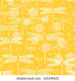 Dragonflies on yellow seamless pattern, vector