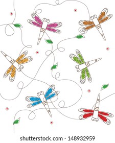 Dragonflies Pattern - Vector pattern of colorful dragonflies. Eps10