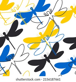 Dragonflies. Seamless cute pattern with colorful insects for fashion fabrics, textiles, decorative paper. Vector.