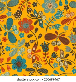 Dragonflies seamless pattern.