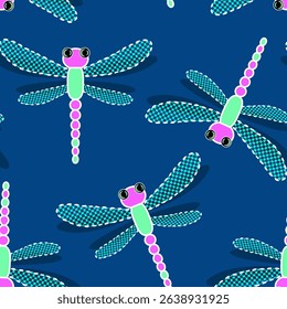Dragonflies Seamless Pattern. Vector Template.