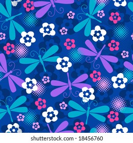 Dragonflies Seamless Repeat Pattern Vector Illustration