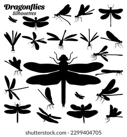 Dragonflies Silhouette Vektorgrafik Set.