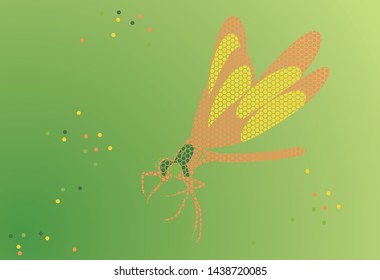 dragonflies that are flying with a hexagon pattern.