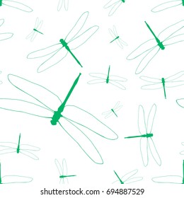 Dragonflies. vector seamless pattern. Green and white vector illustration.