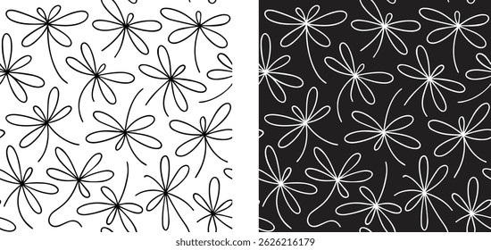 Projeto abstrato libélula com desenho de linha, um padrão sem costura perfeito para decorar desenhos de moda, tecidos, papéis de parede e impressões 