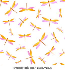 Dragonfly abstract seamless pattern. Repeating clothes fabric print with damselfly insects. Close up water dragonfly vector wallpaper. Nature breathers seamless. Damselfly bugs.