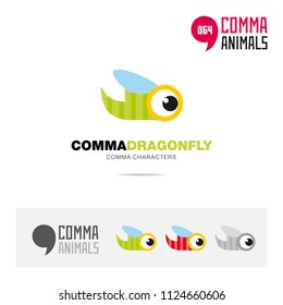 Dragonfly animal concept icon set and modern brand identity logo template and app symbol based on comma sign