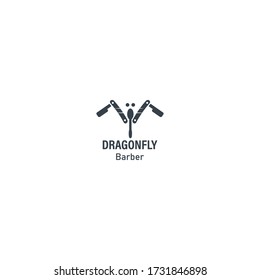 dragonfly barber logo icon design with simple line art style