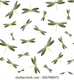 Dragonfly beautiful seamless pattern. Spring clothes fabric print with damselfly insects. Graphic water dragonfly vector wallpaper. Wildlife breathers seamless. Damselfly bugs.