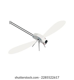 Dragonfly bio robot with surveillance camera isometric 3d vector illustration