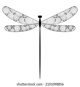 dragonfly black doodle silhouette, isolated