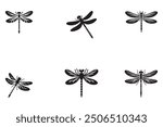 Dragonfly black silhouette in white background	
