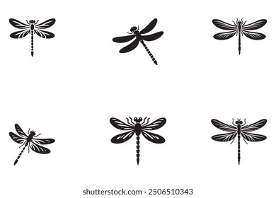 Dragonfly black silhouette in white background	
