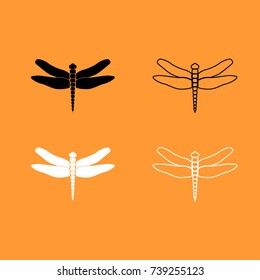 Dragonfly black and white set icon .
