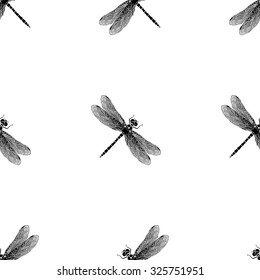 Dragonfly Black And White Vector Pattern