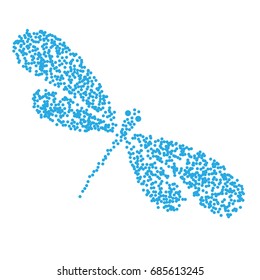 Dragonfly blue silhouette. Cartoon graphic illustration of damselfly isolated with light-blue and white wings. Sketch vector insect