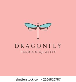 dragonfly with blue wings line art logo vector symbol illustration design