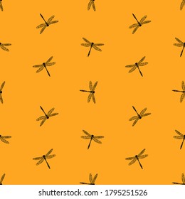 Patrón brillante sin costuras. Insectos decorativos sobre fondo amarillo. Ilustración vectorial.