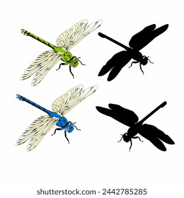 Vector de ilustración de libélula y mariposa para fondo de diseño y banner y para fondo de pantalla de decoración 