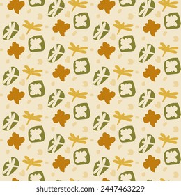 Dragonfly and butterfly seamless pattern. Insects collage shape of ripped papers silhouettes repeat background. Vector abstract hand drawn flat illustration.
