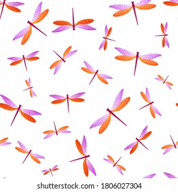 Dragonfly childish seamless pattern. Spring clothes fabric print with darning-needle insects. Isolated water dragonfly vector illustration. Wildlife breathers seamless. Damselfly butterflies.