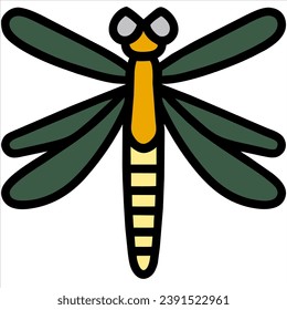 dragonfly close up top view isolated on white background. vector