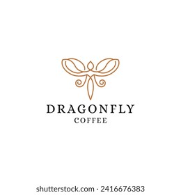 Dragonfly coffee logo. Dragonfly with coffee bean shape design template flat illustration