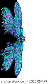 Dragonfly with colorful wings.Stained glass style. Vector illustration.