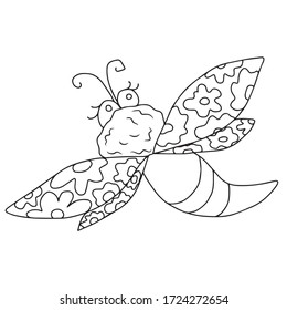 Dragonfly coloring book. Vector children's illustration African, Indian, totem, tribal, zentangle design. Sketch for adults coloring books, tattoos, posters, banner and postcard