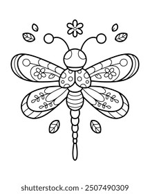 Dragonfly coloring page illustration for kids