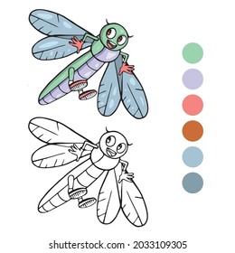 Dragonfly Coloring page for preschool children. Learn numbers for kindergartens and schools. Educational game.