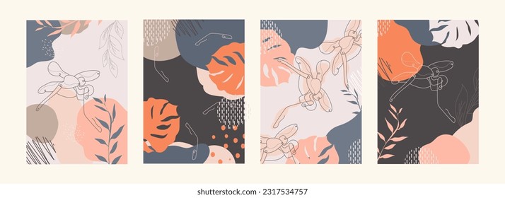 Dragonfly continuous line art set. Abstract Contemporary collage of geometric shapes in a modern trendy style. Vector Portrait of dragonfly animal. For Concept wall decoration ,etc, Print T-shirt, pos