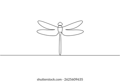 Dragonfly continuous one line art drawing of outline, Flying Dragonfly Silhouette Continuous One Line Drawing. Dragonfly Black Linear Isolated on White Background.