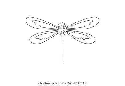 Dragonfly desenho contínuo de uma linha de arte da ilustração vetorial de contorno, Dragonfly desenho contínuo de uma linha, Dragonfly desenho contínuo de uma linha de arte de contorno.
