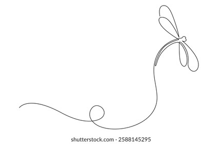 Dragonfly Continuous One Line Drawing. Beautiful Line Art of Dragonfly for Beauty Logo Design. Editable Stroke. Insect Flying Simple Doodle Vector Illustration. Not AI