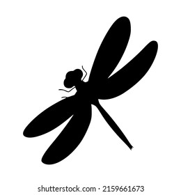 Dragonfly contour silhouette isolated on white background. Vector black and white illustration of a flying insect