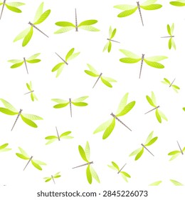 Dragonfly cool seamless pattern. Spring clothes textile print with flying adder insects. Graphic water dragonfly vector wallpaper. Wildlife breathers seamless. Damselflies with wings.