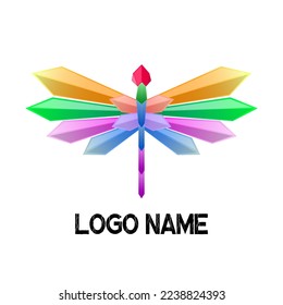 Dragonfly cristal logo design with colorfull jewelry vector