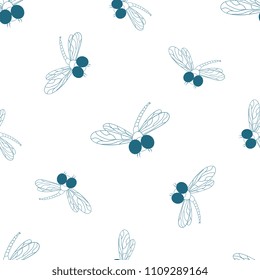 Dragonfly. Darning-needle. Design of packing paper, wallpaper, seamless pattern for fabrics.