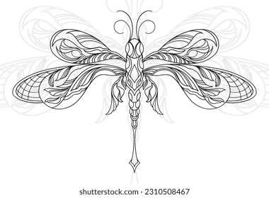 dragonfly decorative drawing ornamental composition freehand drawing ornament print for textiles