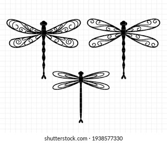 Dragonfly design.  Curve decoration design. Silhouette vector flat illustration. Cutting file. Suitable for cutting software. Cricut, Silhouette