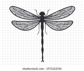 Dragonfly design.  Curve decoration design. Silhouette vector flat illustration. Cutting file. Suitable for cutting software. Cricut, Silhouette