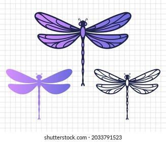 Dragonfly design.  Curve decoration design. Silhouette vector flat illustration. Cutting file. Suitable for cutting software. Cricut, Silhouette