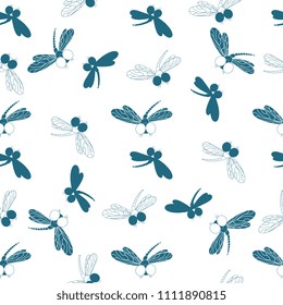 Dragonfly. Design of packing paper, wallpaper, seamless pattern for fabrics.