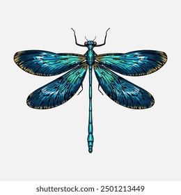 Dragonfly detail hand drawn vector illustration