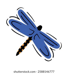 Dragonfly in doodle style. Hand drawn dragonfly. Vector illustration isolated on white background